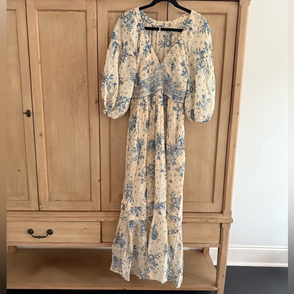 Free People Blue and Cream Floral Maxi Dress